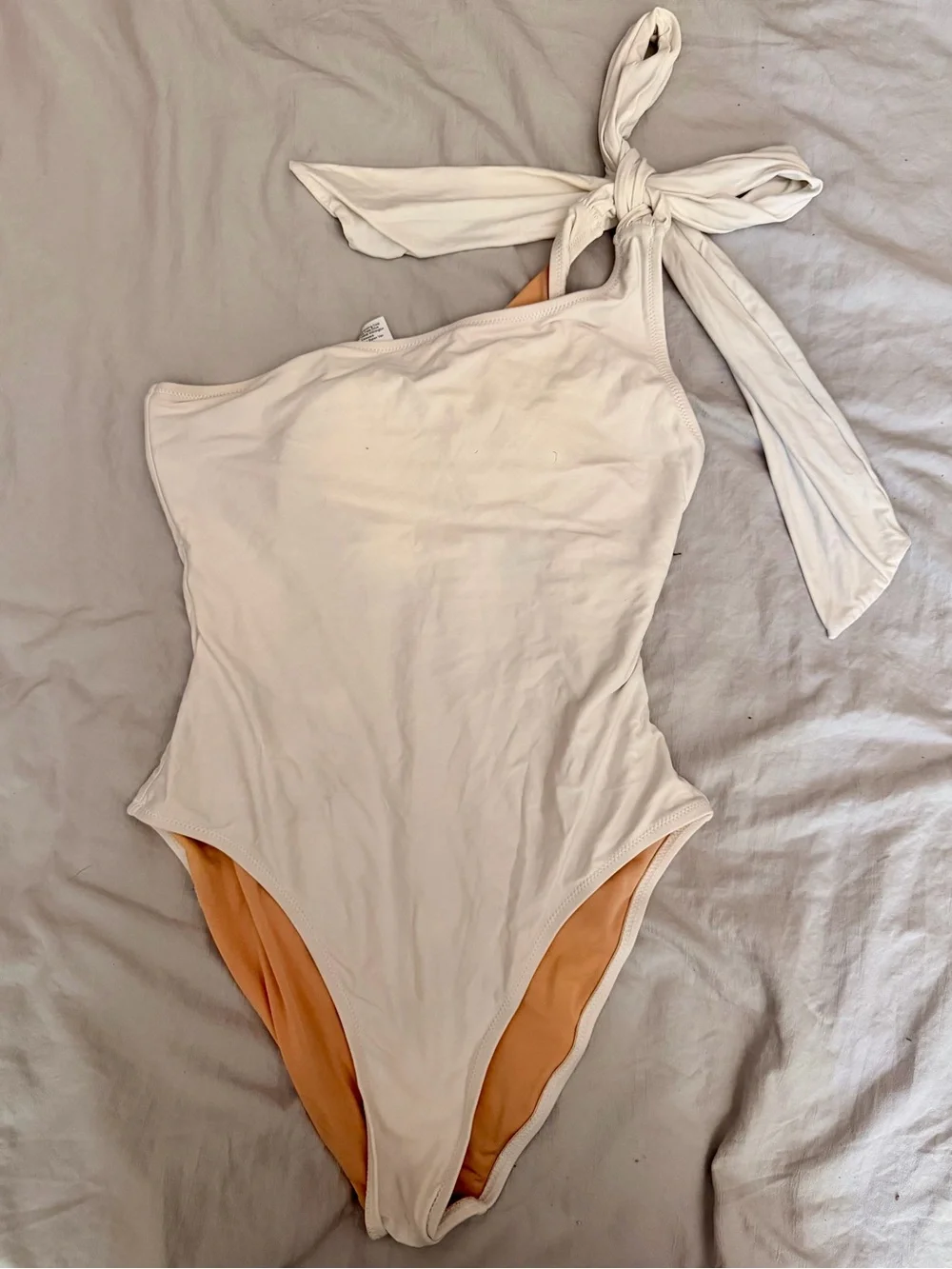 J. Crew Cream One-Shoulder Swimsuit with Tie Strap